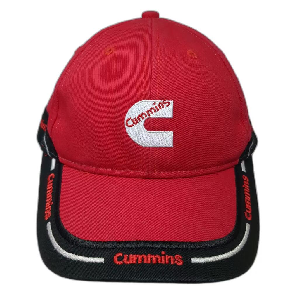 Power Gear Cummins Red Black Baseball Cap Hat OS Embroidered Slideback Piping